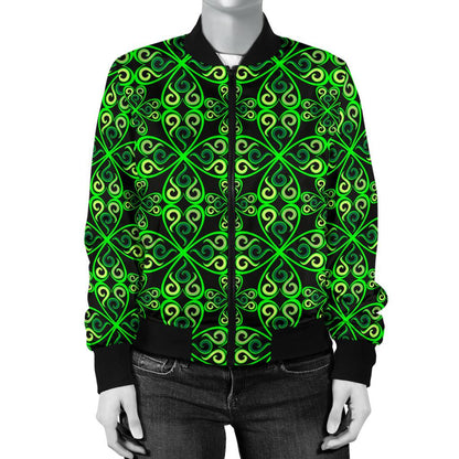 Celtic Green Neon Design Women Casual Bomber Jacket