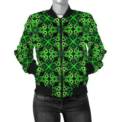 Celtic Green Neon Design Women Casual Bomber Jacket