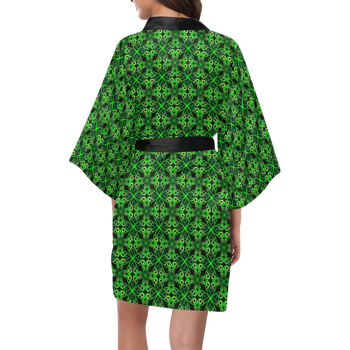 Celtic Green Neon Design Women Short Kimono Robe