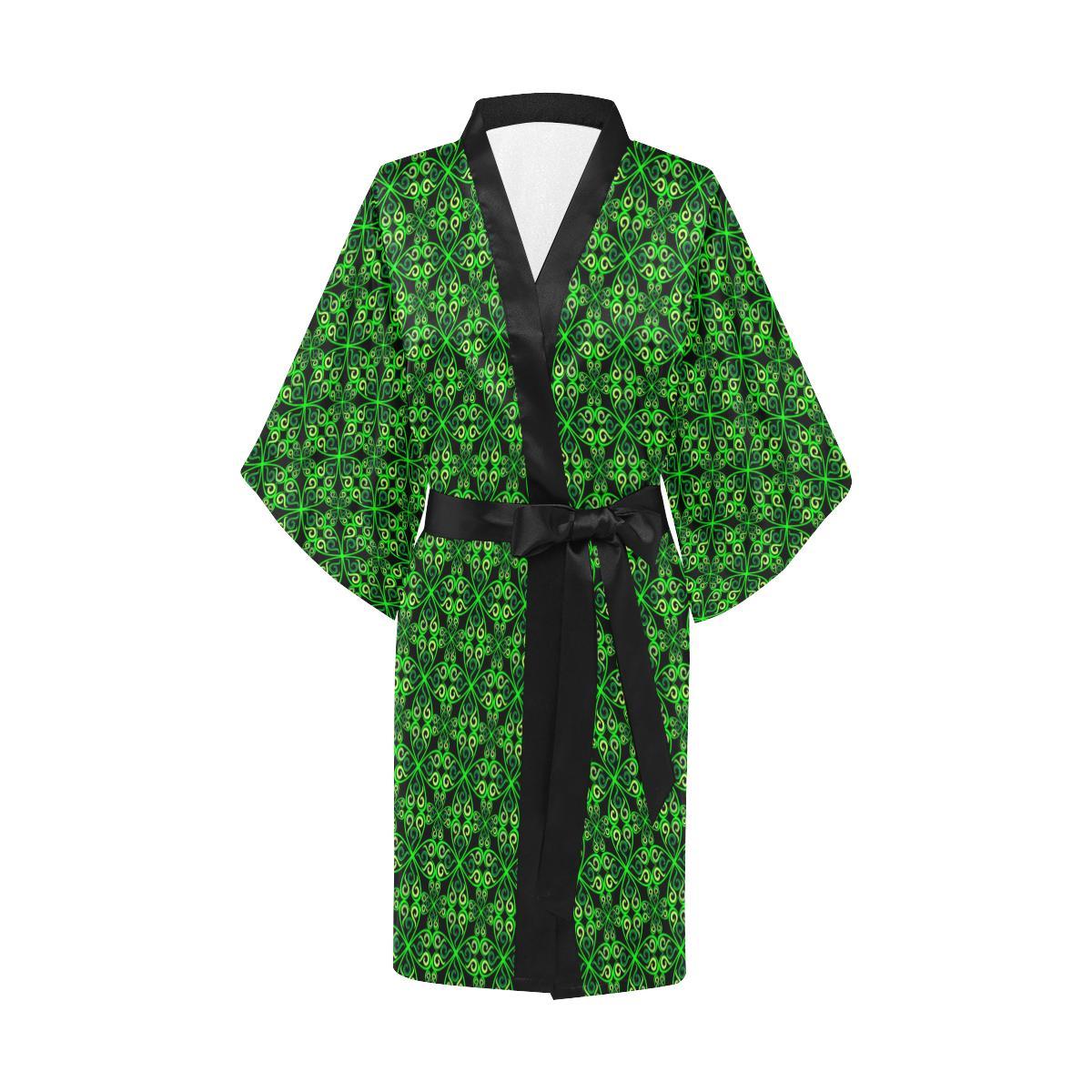 Celtic Green Neon Design Women Short Kimono Robe