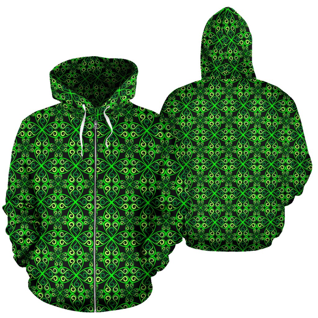 Celtic Green Neon Design Zip Up Hoodie