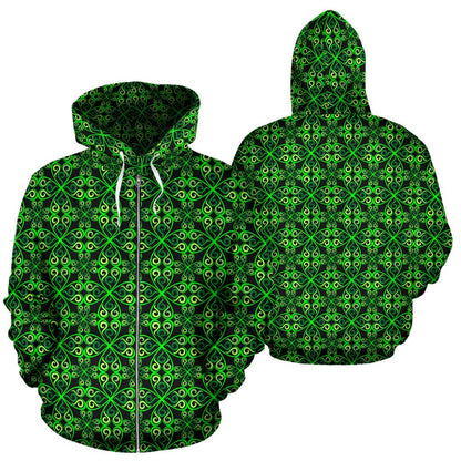 Celtic Green Neon Design Zip Up Hoodie