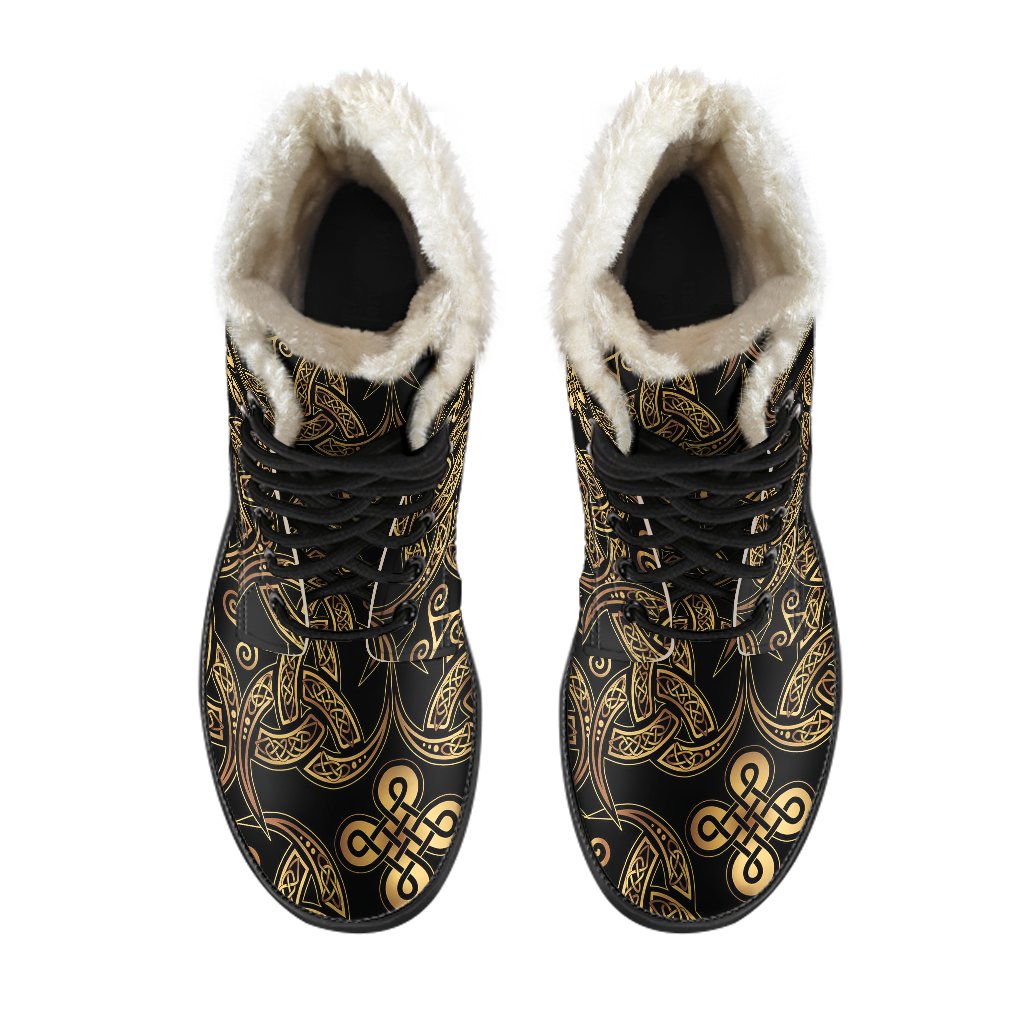 Celtic Knot Gold Design Faux Fur Leather Boots-JTAMIGO.COM