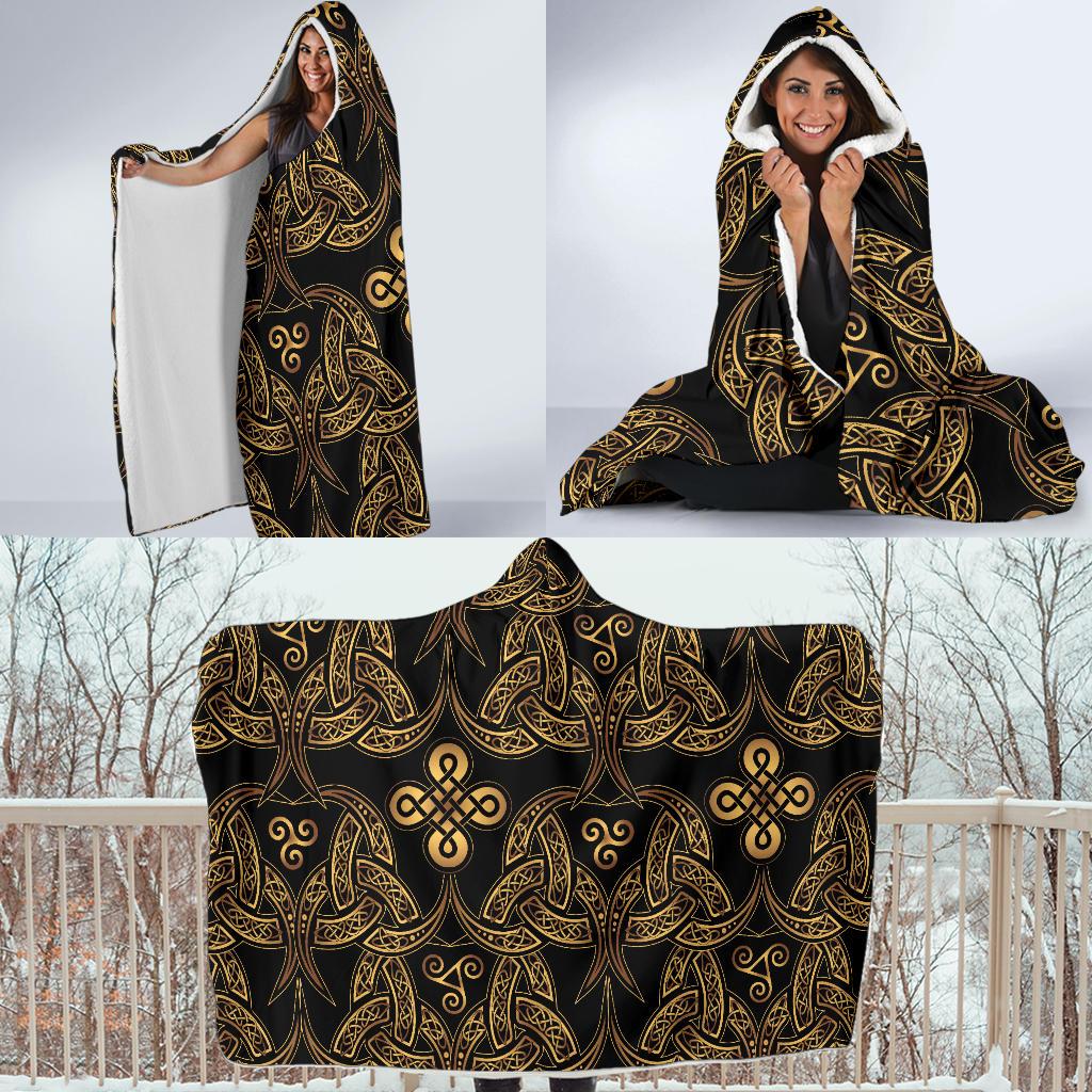 Celtic Knot Gold Design Hooded Blanket-JTAMIGO.COM