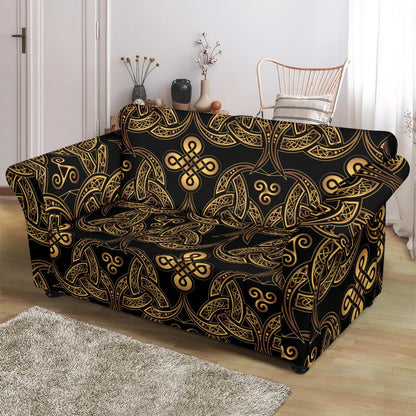 Celtic Knot Gold Design Loveseat Slipcover-JTAMIGO.COM