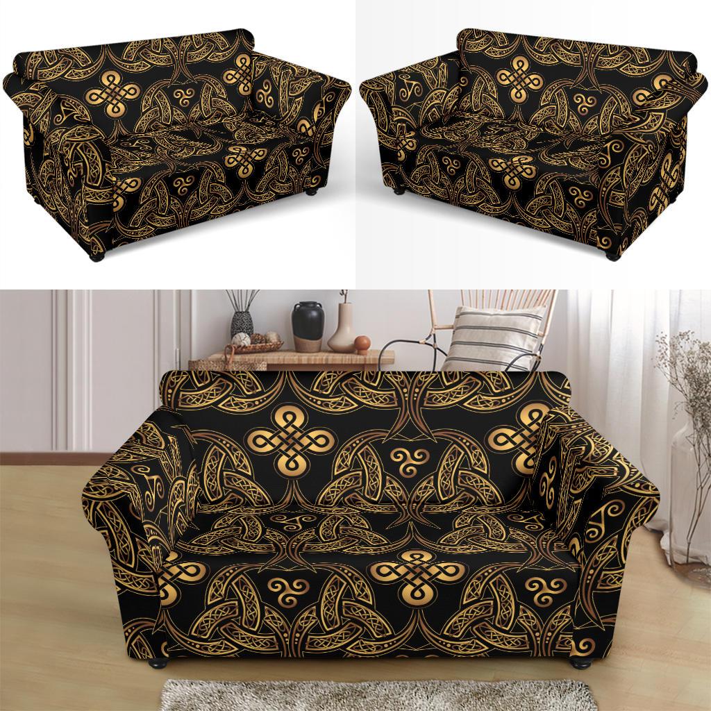 Celtic Knot Gold Design Loveseat Slipcover-JTAMIGO.COM