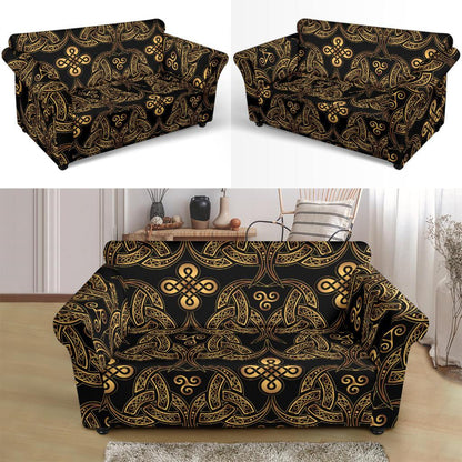 Celtic Knot Gold Design Loveseat Slipcover-JTAMIGO.COM