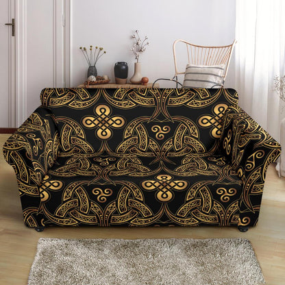Celtic Knot Gold Design Loveseat Slipcover-JTAMIGO.COM