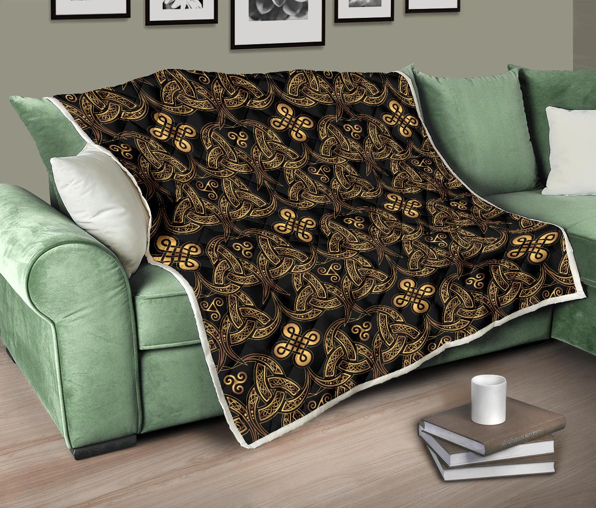 Celtic Knot Gold Design Premium Quilt-JTAMIGO.COM