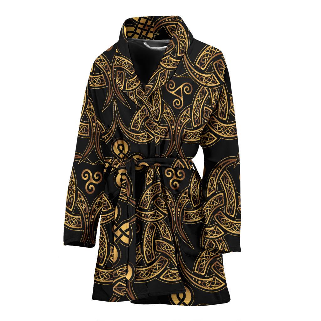 Celtic Knot Gold Design Women Bath Robe-JTAMIGO.COM