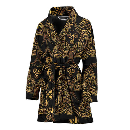 Celtic Knot Gold Design Women Bath Robe-JTAMIGO.COM