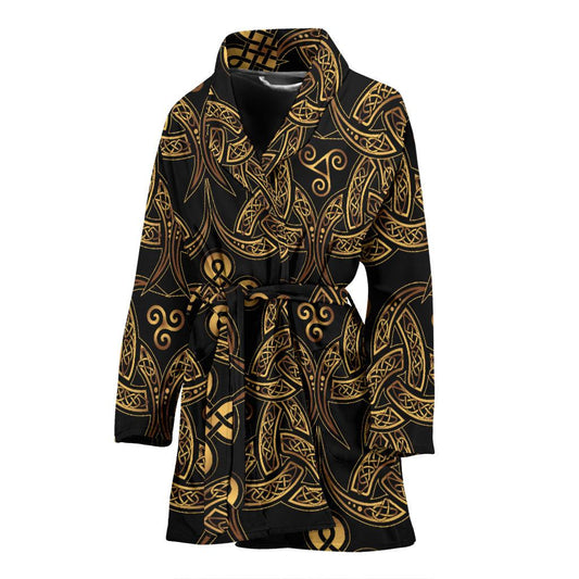 Celtic Knot Gold Design Women Bath Robe-JTAMIGO.COM