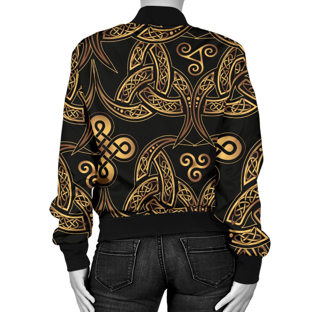 Celtic Knot Gold Design Women Casual Bomber Jacket