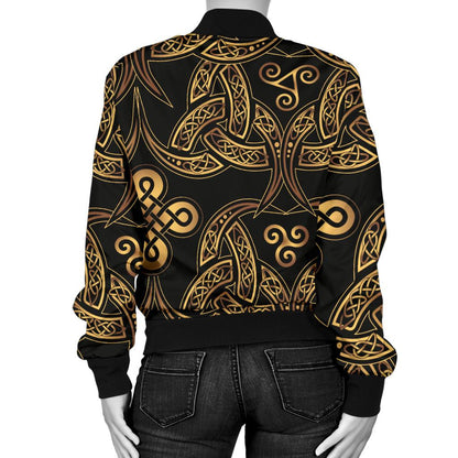 Celtic Knot Gold Design Women Casual Bomber Jacket