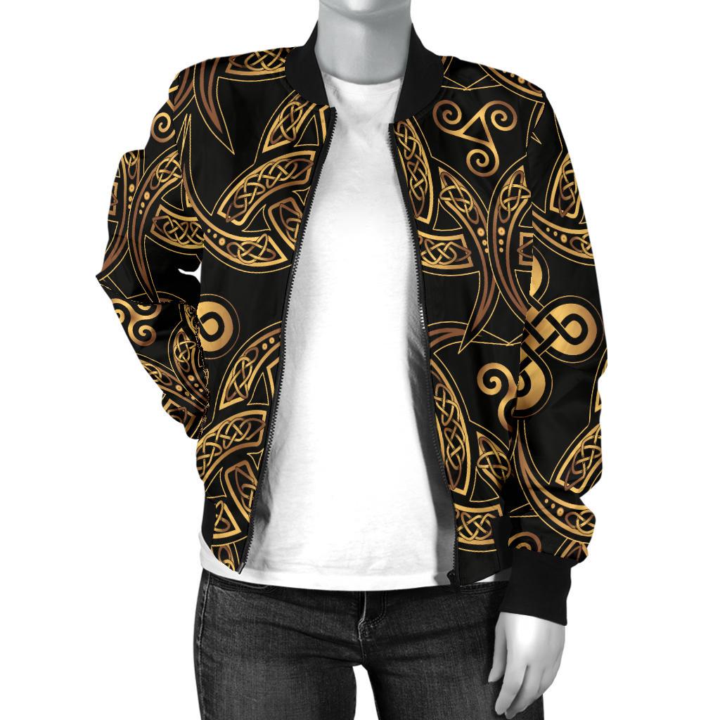Celtic Knot Gold Design Women Casual Bomber Jacket