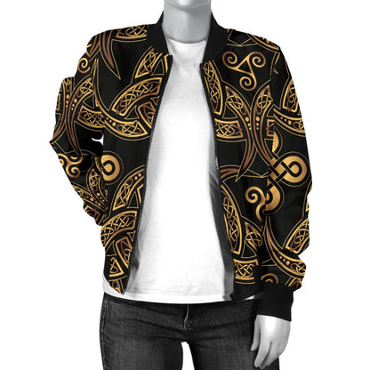 Celtic Knot Gold Design Women Casual Bomber Jacket