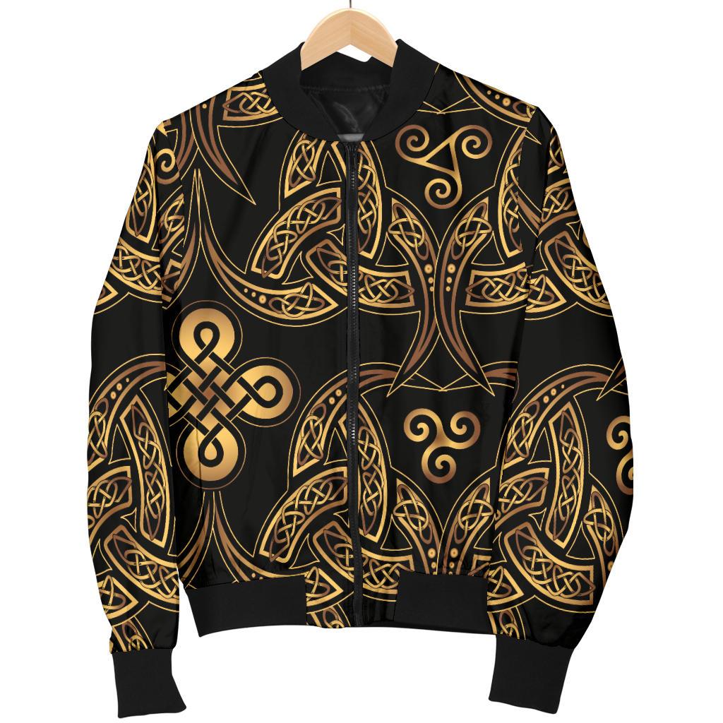 Celtic Knot Gold Design Women Casual Bomber Jacket