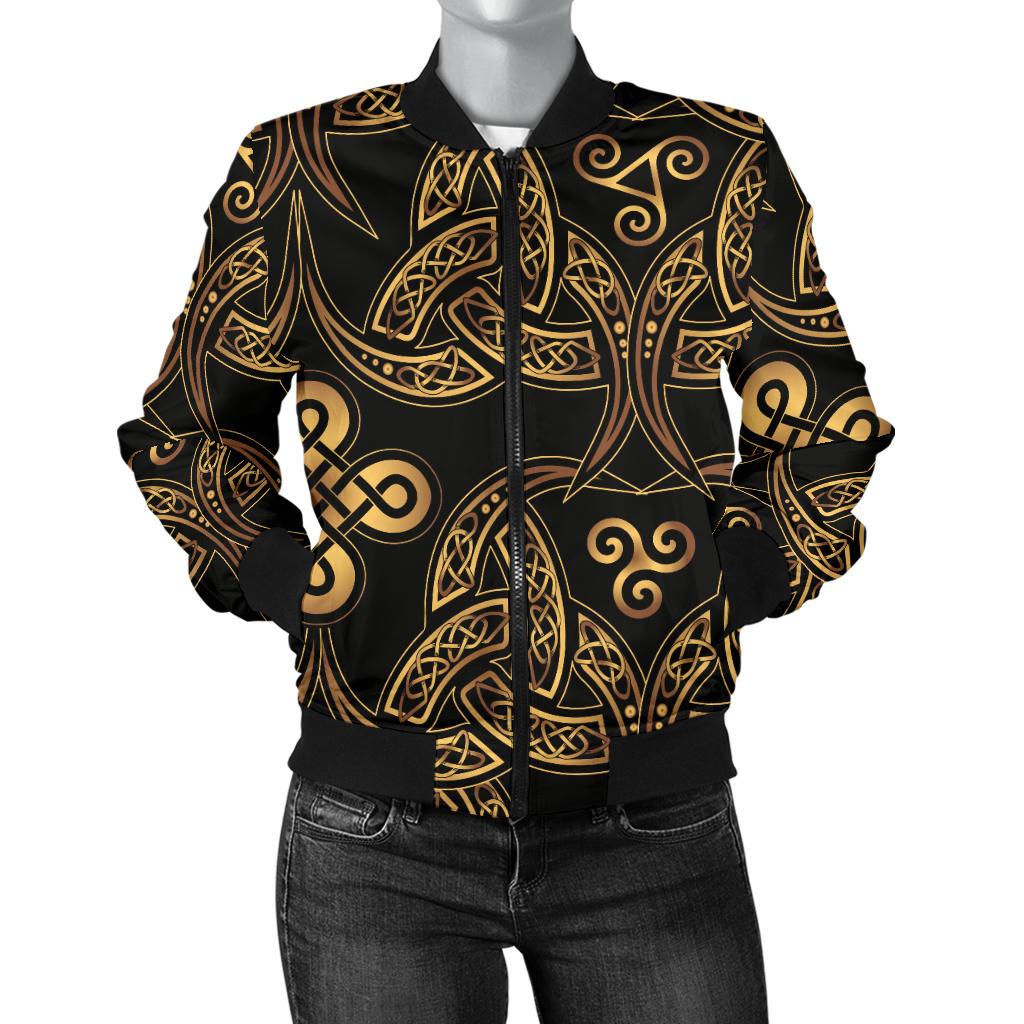 Celtic Knot Gold Design Women Casual Bomber Jacket