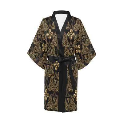 Celtic Knot Gold Design Women Short Kimono Robe