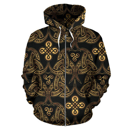 Celtic Knot Gold Design Zip Up Hoodie