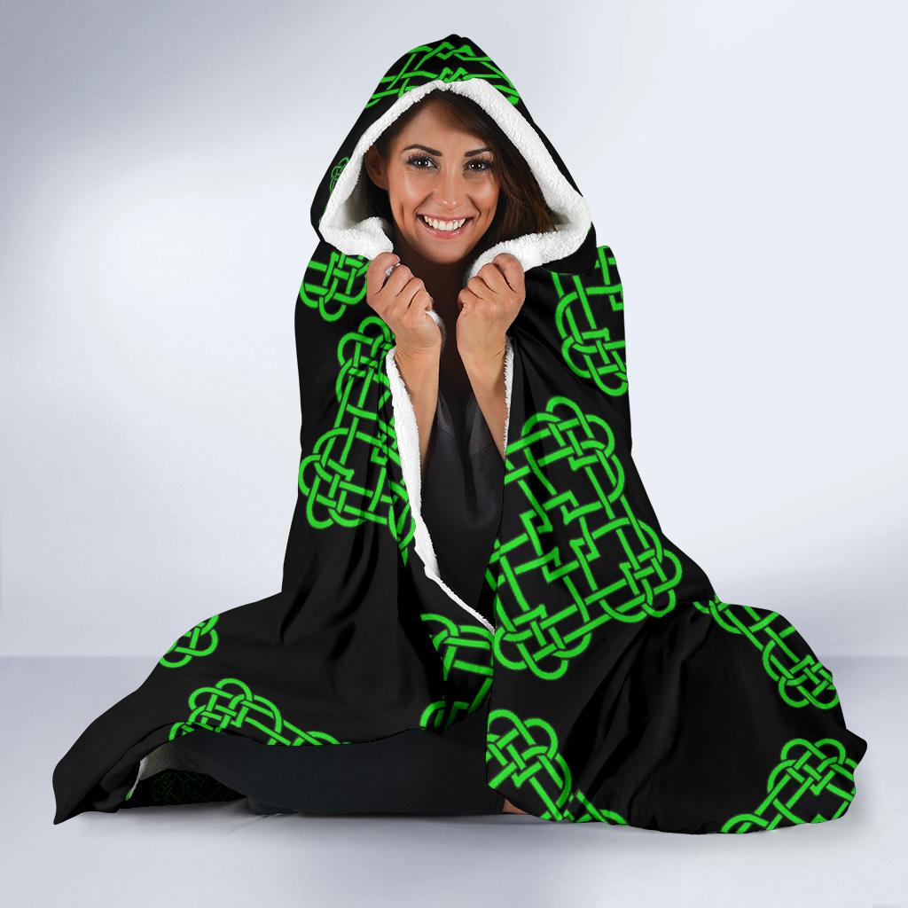 Celtic Knot Green Neon Design Hooded Blanket-JTAMIGO.COM