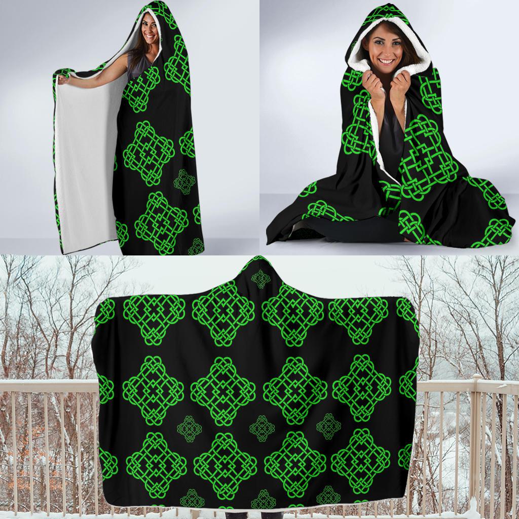 Celtic Knot Green Neon Design Hooded Blanket-JTAMIGO.COM