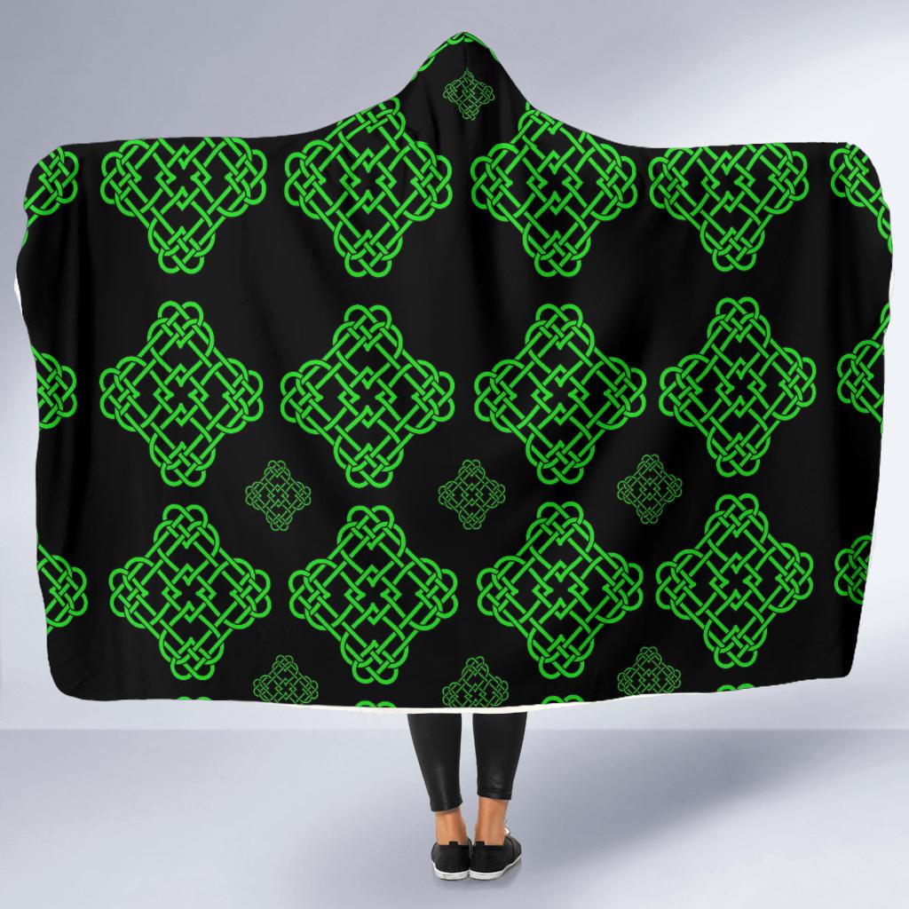 Celtic Knot Green Neon Design Hooded Blanket-JTAMIGO.COM