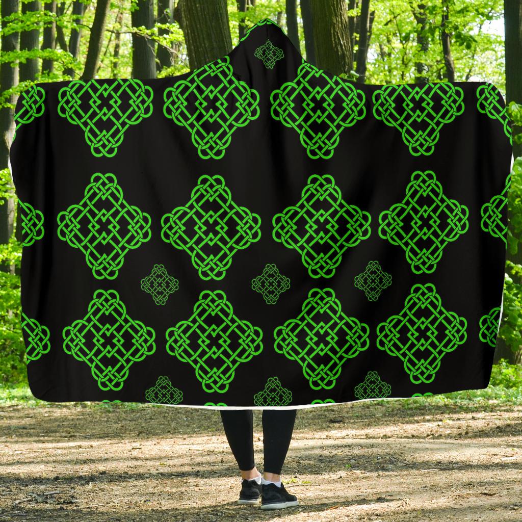 Celtic Knot Green Neon Design Hooded Blanket-JTAMIGO.COM