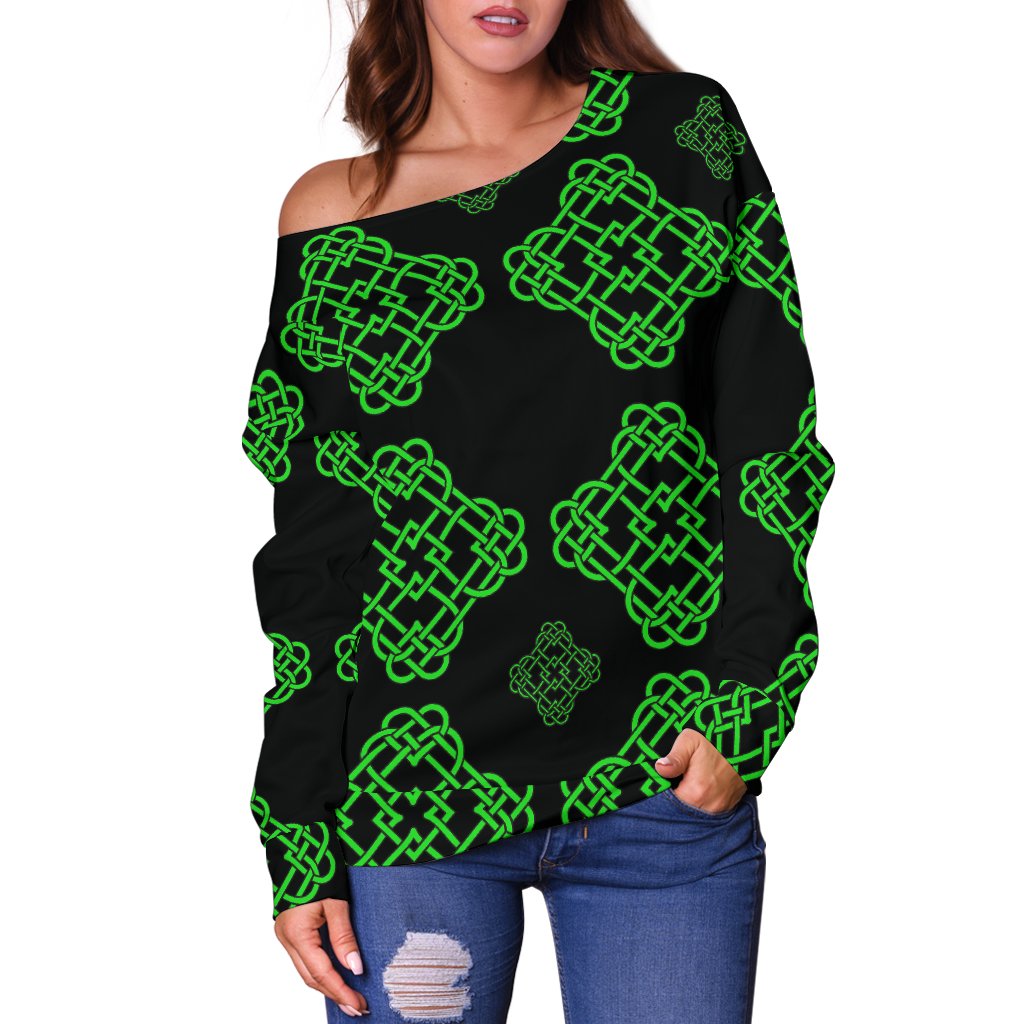 Celtic Knot Green Neon Design Off Shoulder Sweatshirt