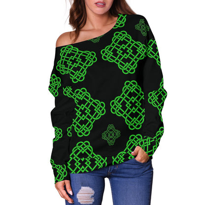 Celtic Knot Green Neon Design Off Shoulder Sweatshirt