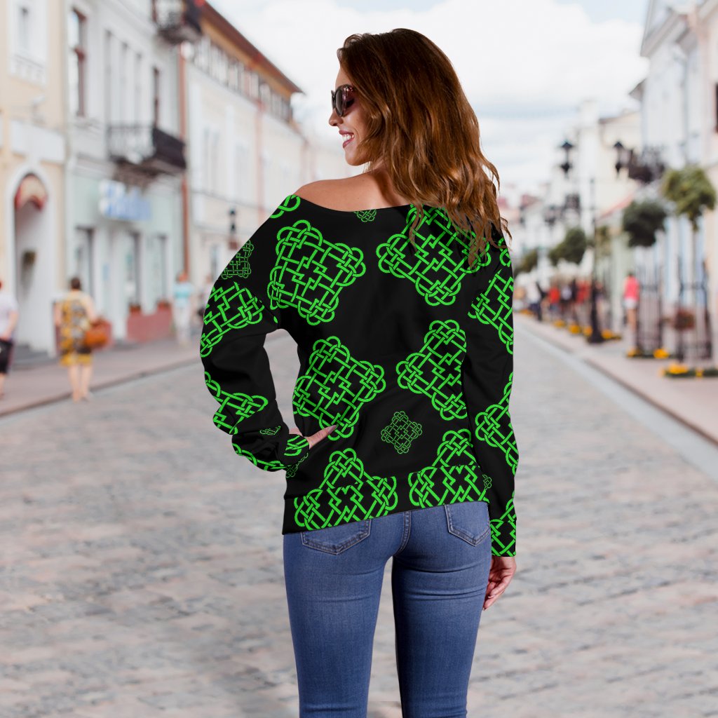 Celtic Knot Green Neon Design Off Shoulder Sweatshirt
