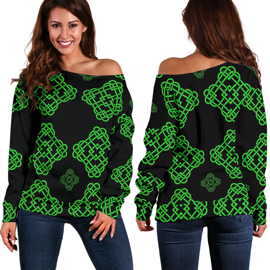 Celtic Knot Green Neon Design Off Shoulder Sweatshirt