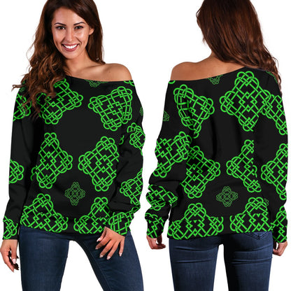Celtic Knot Green Neon Design Off Shoulder Sweatshirt