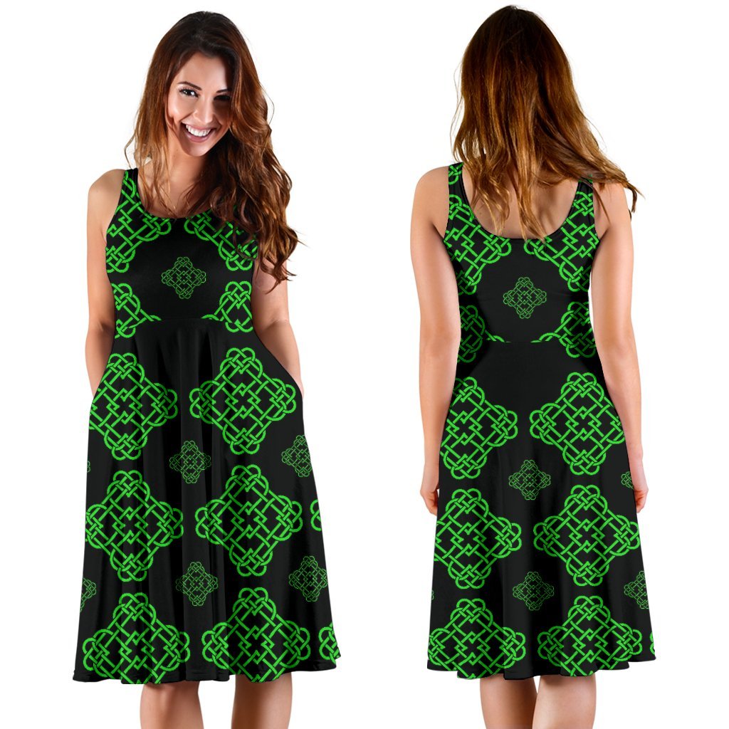 Celtic Knot Green Neon Design Sleeveless Dress