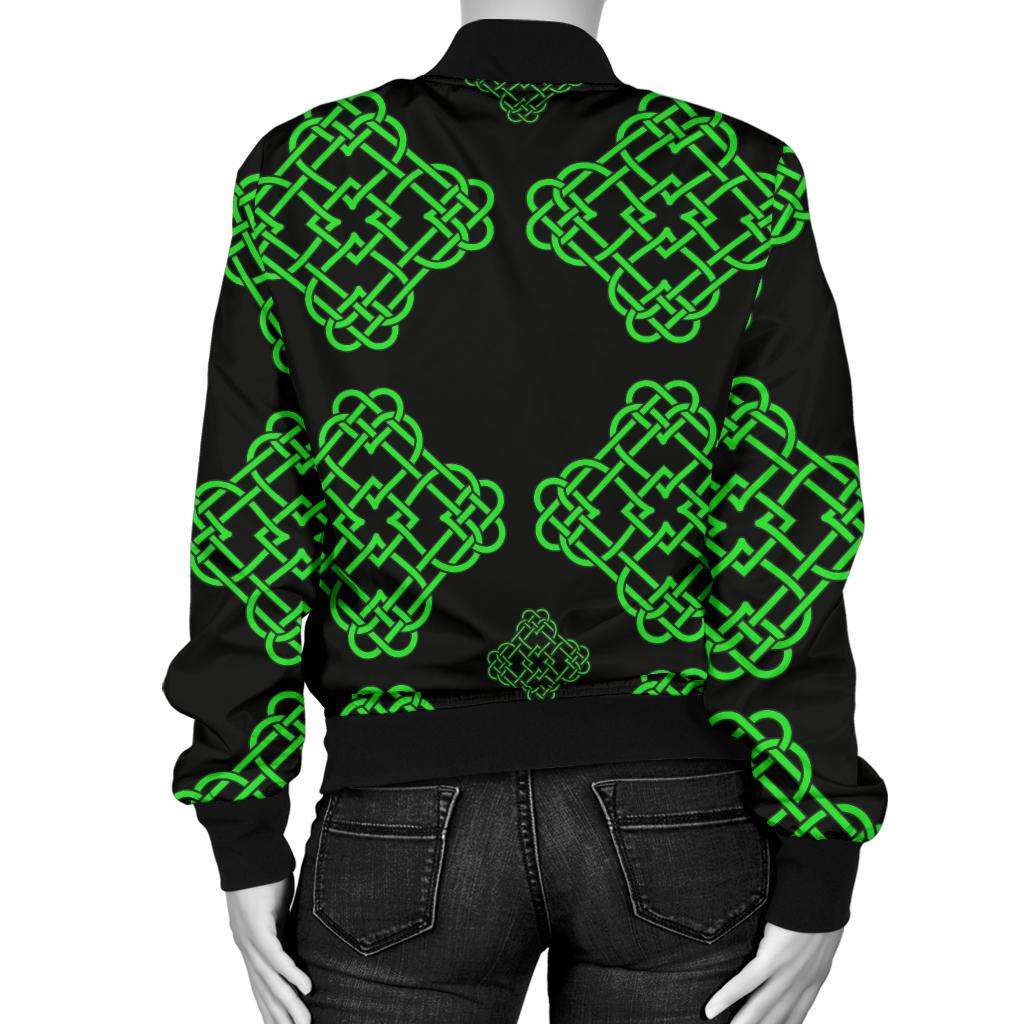 Celtic Knot Green Neon Design Women Casual Bomber Jacket