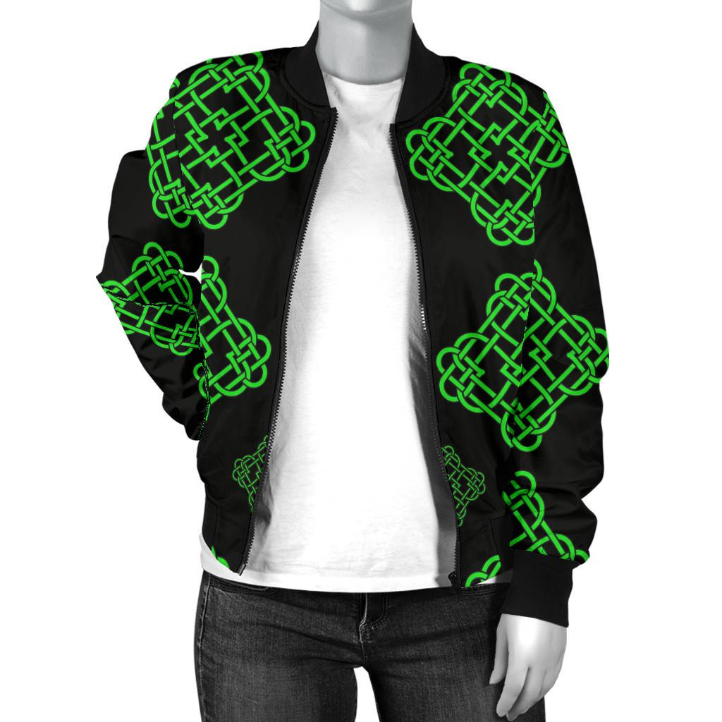 Celtic Knot Green Neon Design Women Casual Bomber Jacket
