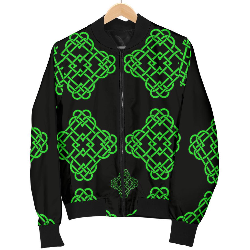 Celtic Knot Green Neon Design Women Casual Bomber Jacket