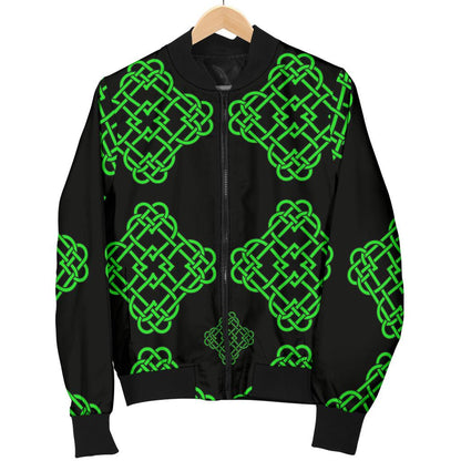 Celtic Knot Green Neon Design Women Casual Bomber Jacket