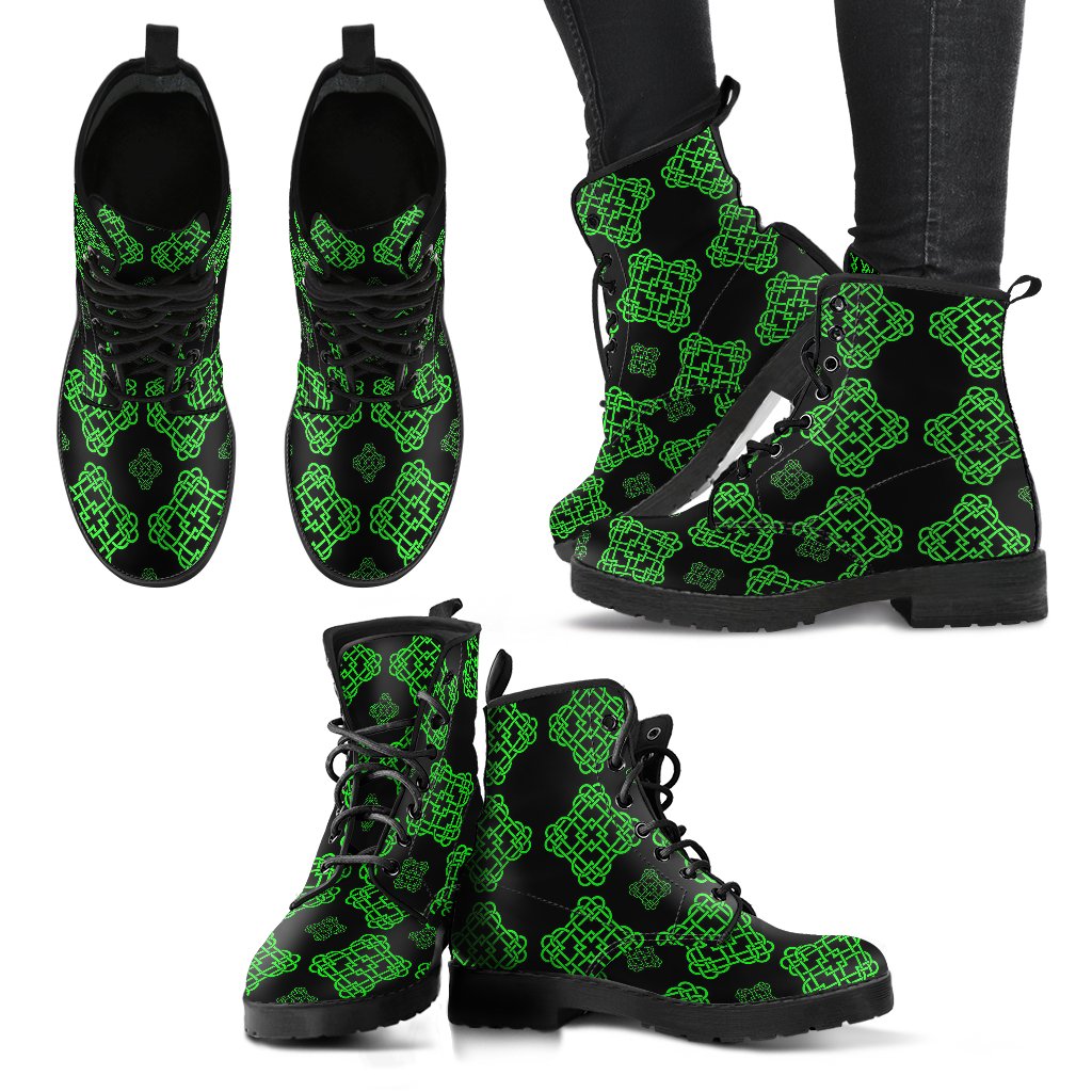 Celtic Knot Green Neon Design Women Leather Boots-JTAMIGO.COM