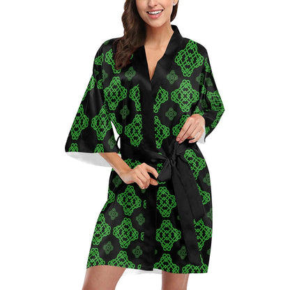 Celtic Knot Green Neon Design Women Short Kimono Robe