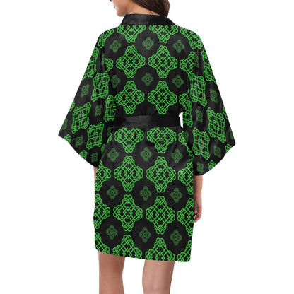 Celtic Knot Green Neon Design Women Short Kimono Robe