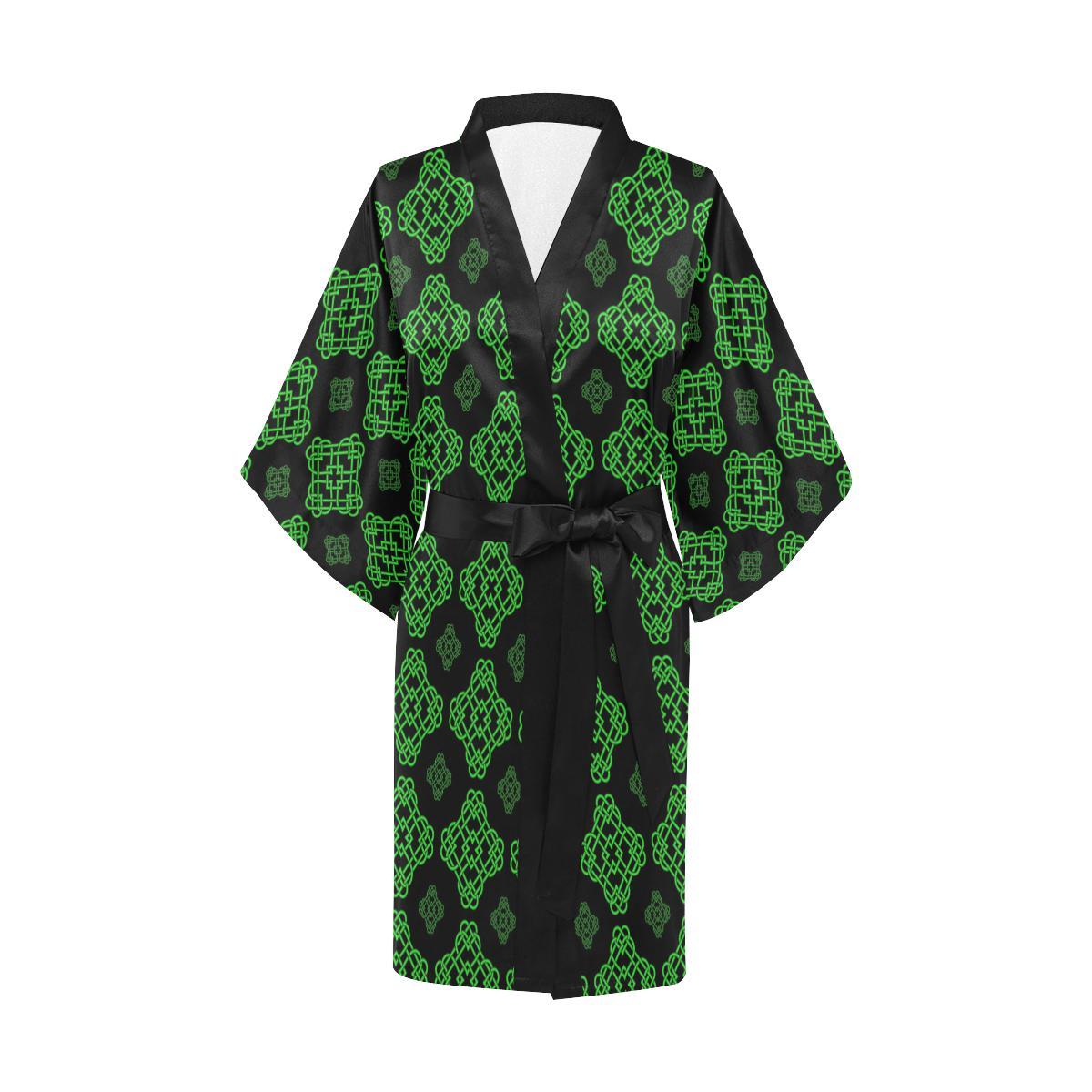 Celtic Knot Green Neon Design Women Short Kimono Robe