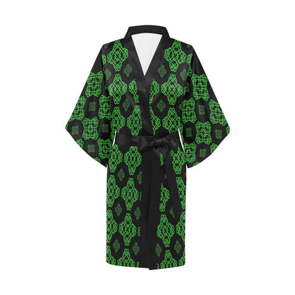 Celtic Knot Green Neon Design Women Short Kimono Robe
