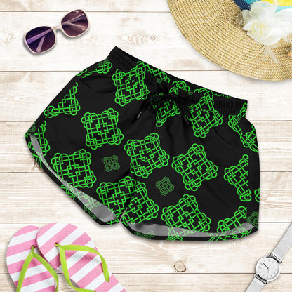 Celtic Knot Green Neon Design Women Shorts-JTAMIGO.COM