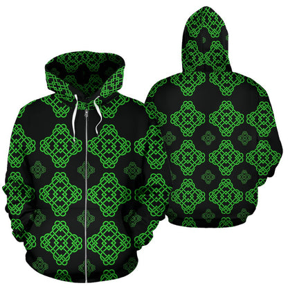 Celtic Knot Green Neon Design Zip Up Hoodie