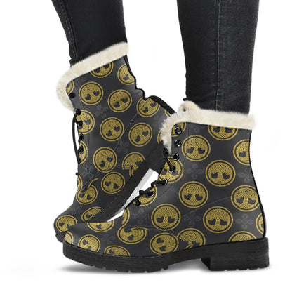Celtic Tree of Life Design Faux Fur Leather Boots-JTAMIGO.COM