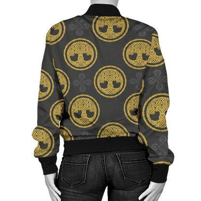 Celtic Tree of Life Design Women Casual Bomber Jacket