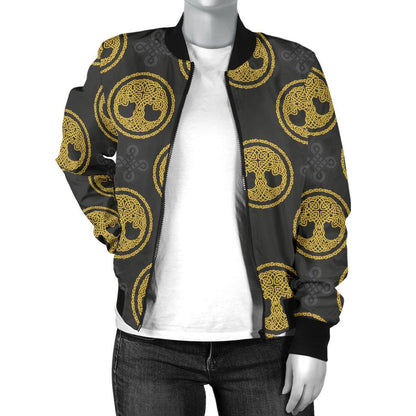 Celtic Tree of Life Design Women Casual Bomber Jacket