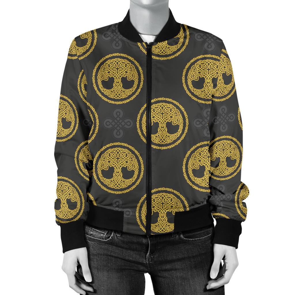 Celtic Tree of Life Design Women Casual Bomber Jacket
