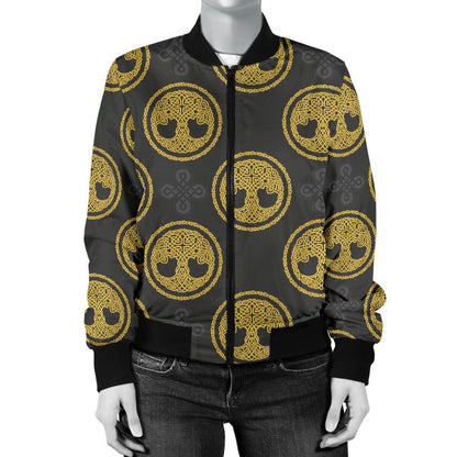 Celtic Tree of Life Design Women Casual Bomber Jacket
